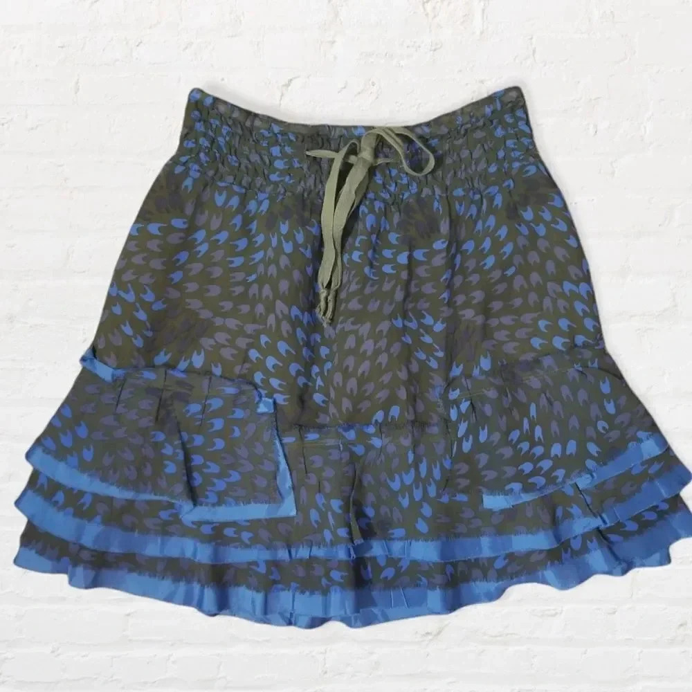 Free People | Blue Vintage Silk Mini Bell Shape Skirt Sz XS